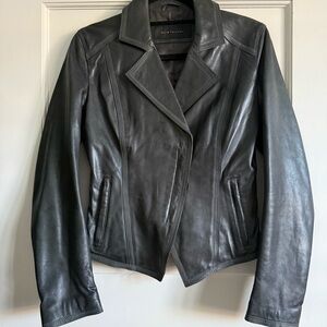 Elie Tahari Charcoal Grey Leather Jacket